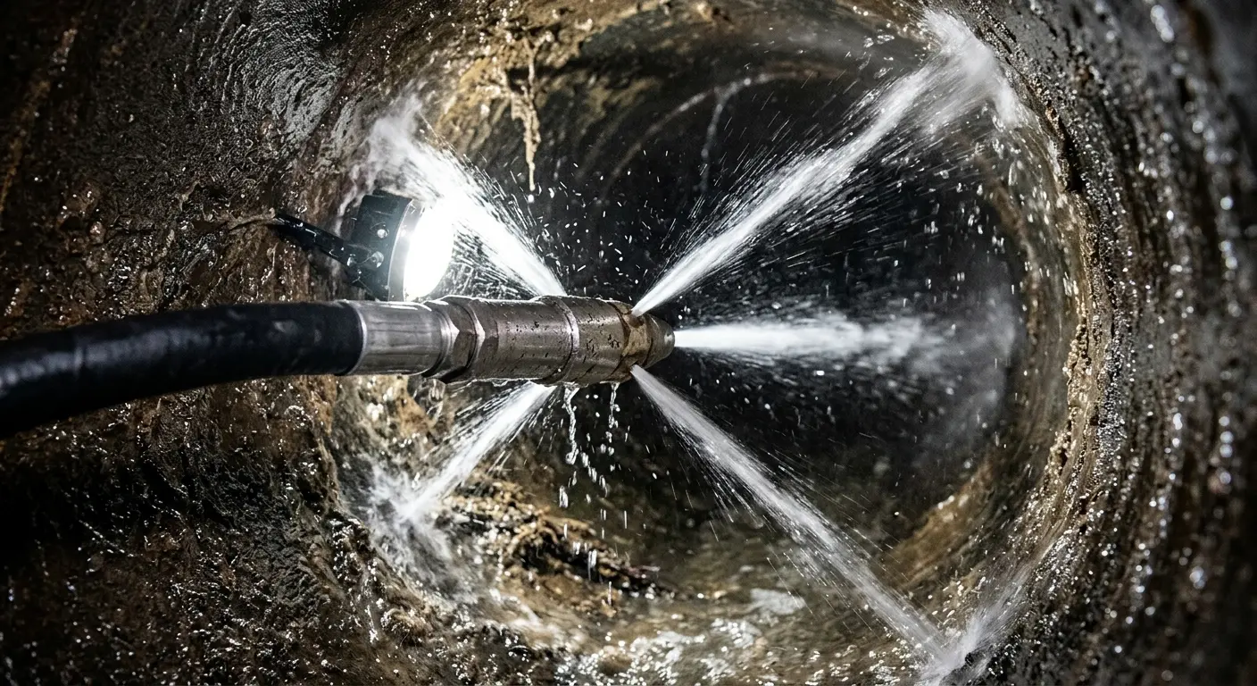 High-pressure hydro jetting nozzle cleaning sewer pipe for Storm Drain Cleaning in American Falls